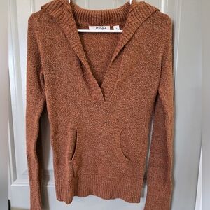 Energie Womans Small Brown Long Sleeve Sweater Stretchy Deep Vneck